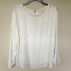 LOFT White and Cream Animal Print Long Sleeve Blouse